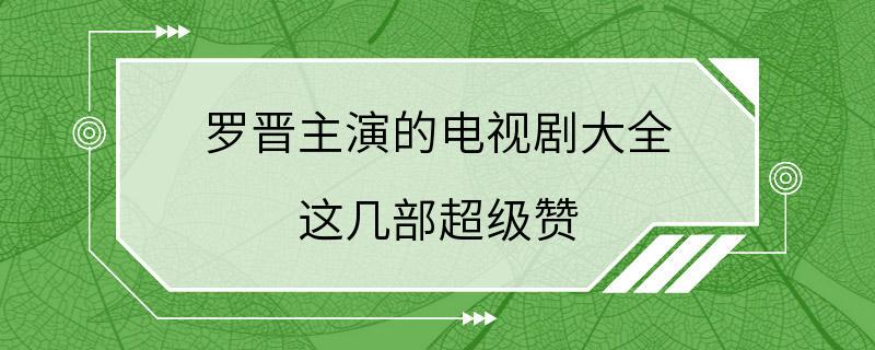 罗晋主演的电视剧大全 这几部超级赞