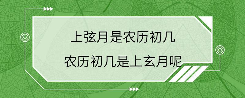 上弦月是农历初几 农历初几是上玄月呢