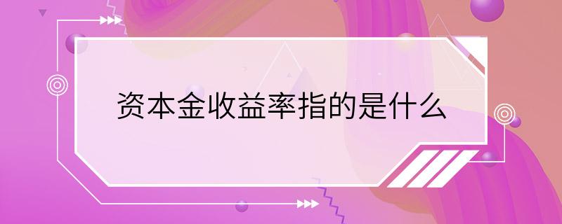 资本金收益率指的是什么