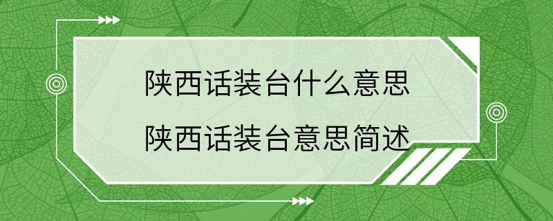 陕西话装台什么意思 陕西话装台意思简述