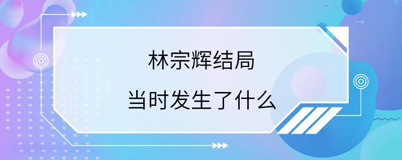 林宗辉结局 当时发生了什么