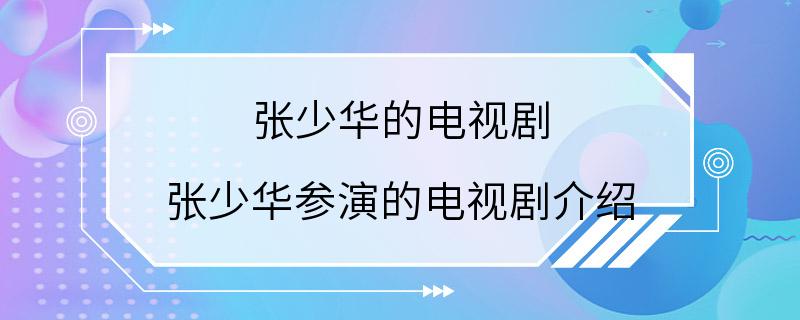 张少华的电视剧 张少华参演的电视剧介绍