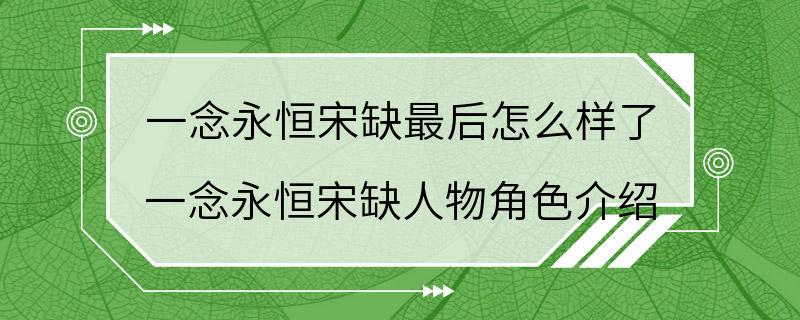 一念永恒宋缺最后怎么样了 一念永恒宋缺人物角色介绍