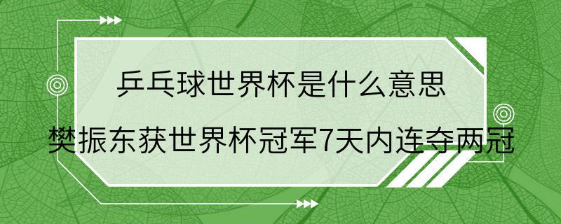 乒乓球世界杯是什么意思 樊振东获世界杯冠军7天内连夺两冠