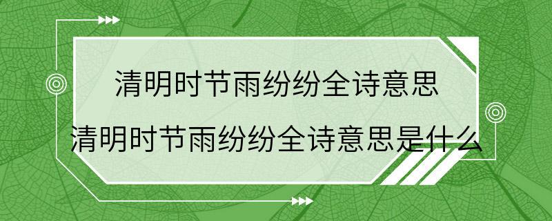 清明时节雨纷纷全诗意思 清明时节雨纷纷全诗意思是什么