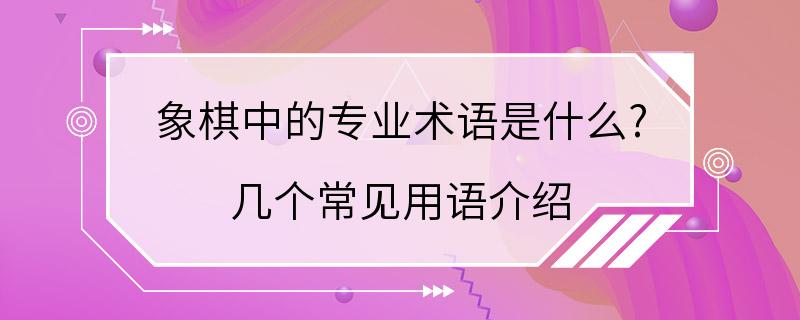 象棋中的专业术语是什么? 几个常见用语介绍