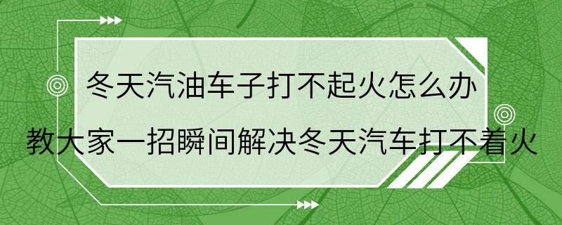 冬天汽油车子打不起火怎么办 教大家一招瞬间解决冬天汽车打不着火