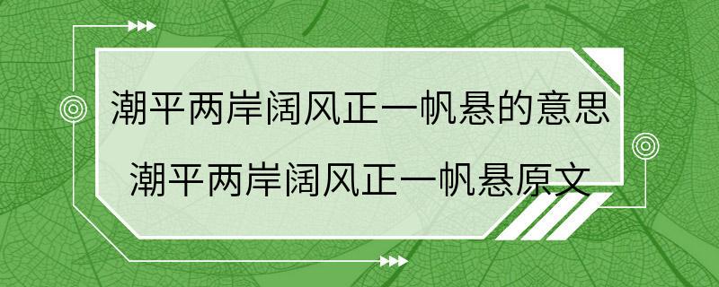 潮平两岸阔风正一帆悬的意思 潮平两岸阔风正一帆悬原文