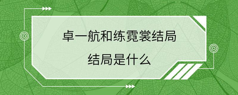 卓一航和练霓裳结局 结局是什么