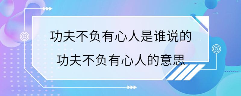 功夫不负有心人是谁说的 功夫不负有心人的意思