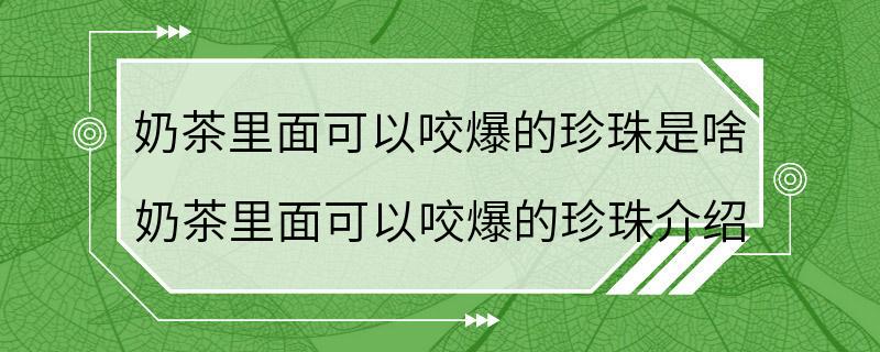 奶茶里面可以咬爆的珍珠是啥 奶茶里面可以咬爆的珍珠介绍