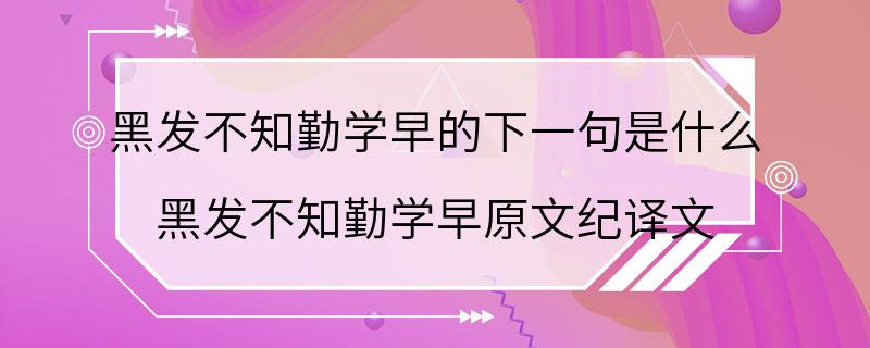 黑发不知勤学早的下一句是什么 黑发不知勤学早原文纪译文