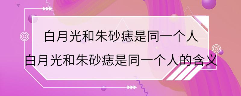 白月光和朱砂痣是同一个人 白月光和朱砂痣是同一个人的含义