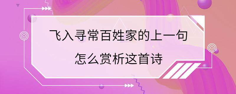 飞入寻常百姓家的上一句 怎么赏析这首诗