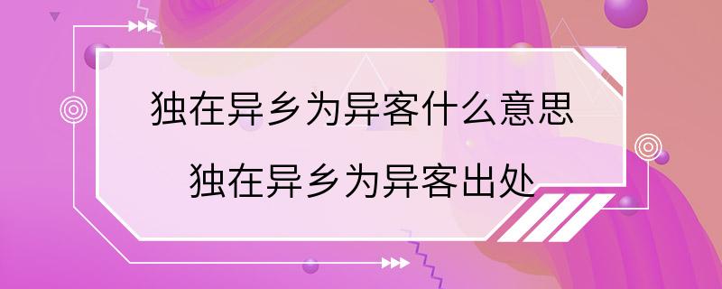 独在异乡为异客什么意思 独在异乡为异客出处