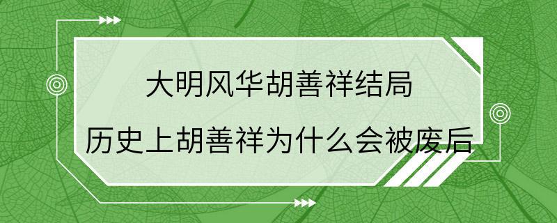 大明风华胡善祥结局 历史上胡善祥为什么会被废后