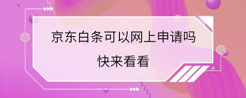 京东白条可以网上申请吗 快来看看