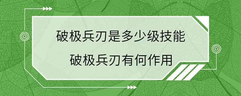 破极兵刃是多少级技能 破极兵刃有何作用