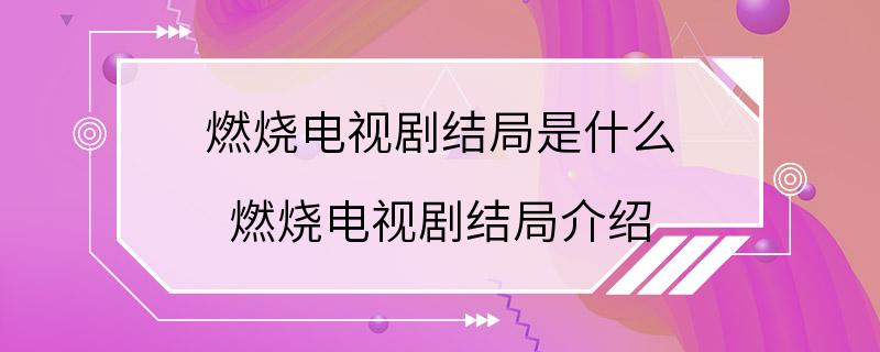 燃烧电视剧结局是什么 燃烧电视剧结局介绍