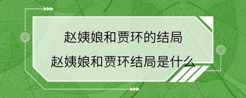 赵姨娘和贾环的结局 赵姨娘和贾环结局是什么