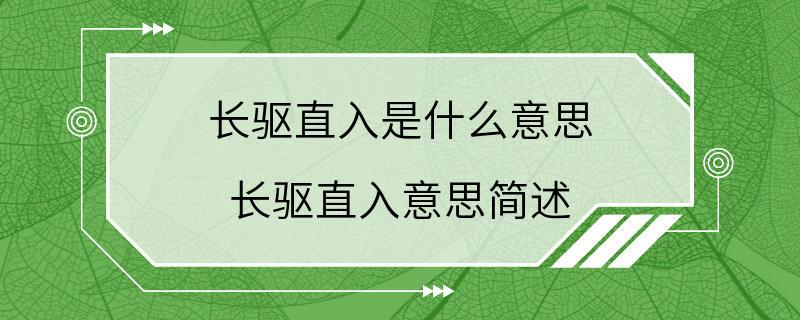 长驱直入是什么意思 长驱直入意思简述