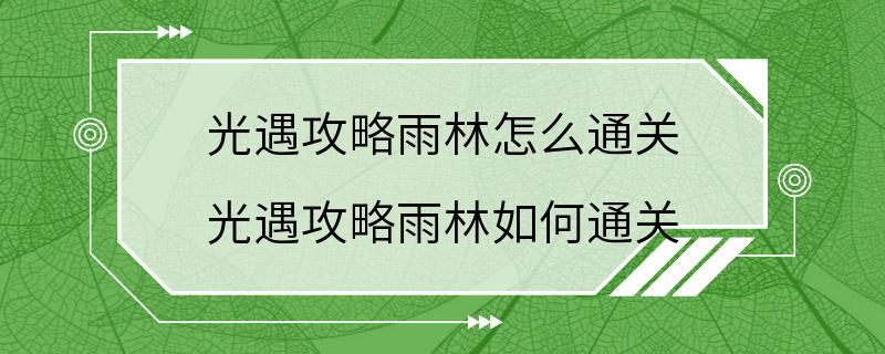 光遇攻略雨林怎么通关 光遇攻略雨林如何通关