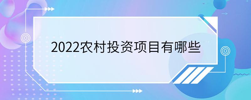 2022农村投资项目有哪些