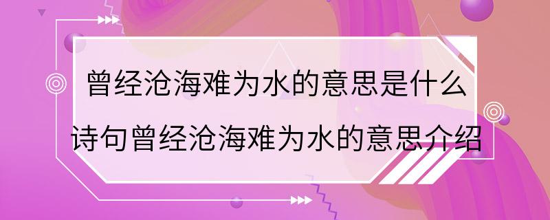 曾经沧海难为水的意思是什么 诗句曾经沧海难为水的意思介绍