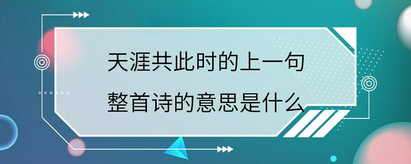 天涯共此时的上一句 整首诗的意思是什么