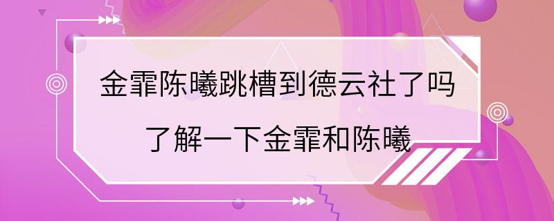 金霏陈曦跳槽到德云社了吗 了解一下金霏和陈曦