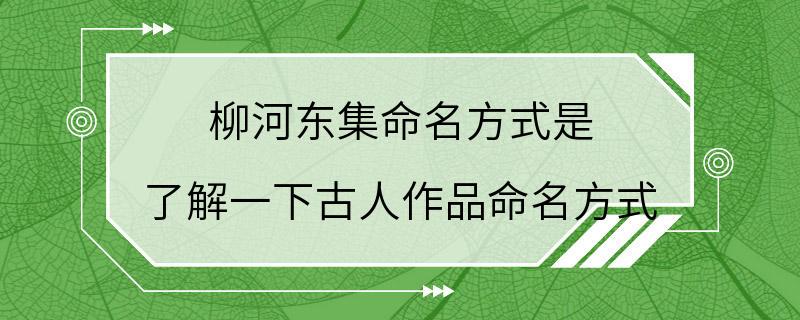 柳河东集命名方式是 了解一下古人作品命名方式