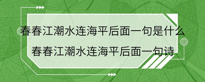 春春江潮水连海平后面一句是什么 春春江潮水连海平后面一句诗