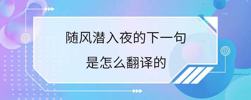 随风潜入夜的下一句 是怎么翻译的