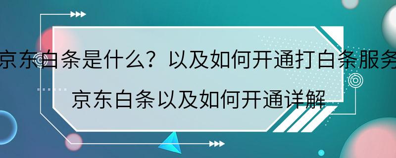 京东白条是什么？以及如何开通打白条服务 京东白条以及如何开通详解