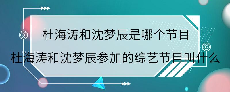 杜海涛和沈梦辰是哪个节目 杜海涛和沈梦辰参加的综艺节目叫什么