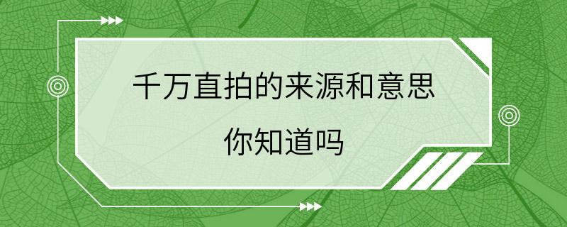 千万直拍的来源和意思 你知道吗