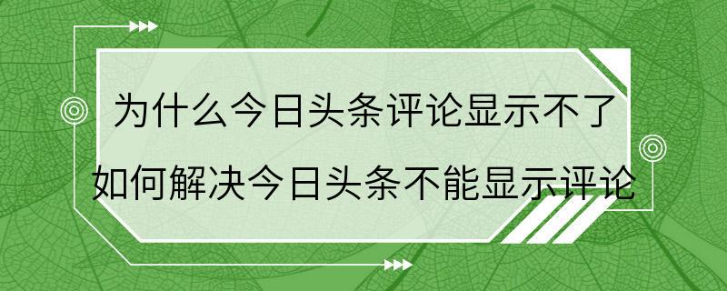 为什么今日头条评论显示不了 如何解决今日头条不能显示评论