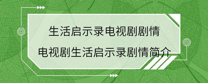 生活启示录电视剧剧情 电视剧生活启示录剧情简介