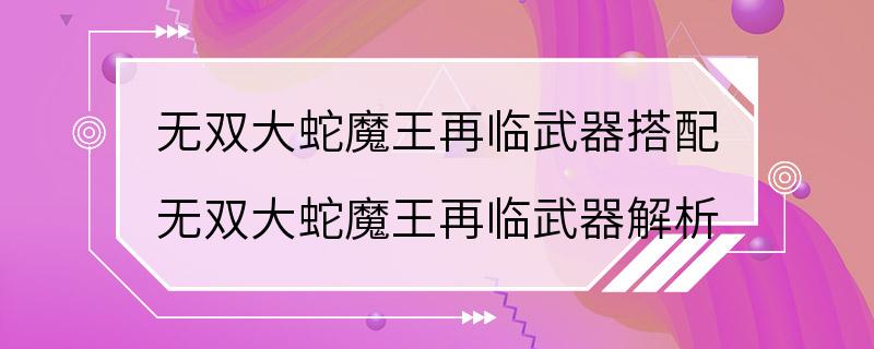 无双大蛇魔王再临武器搭配 无双大蛇魔王再临武器解析