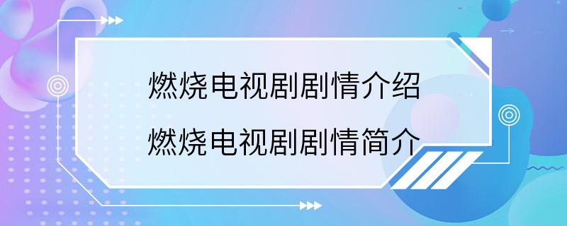 燃烧电视剧剧情介绍 燃烧电视剧剧情简介