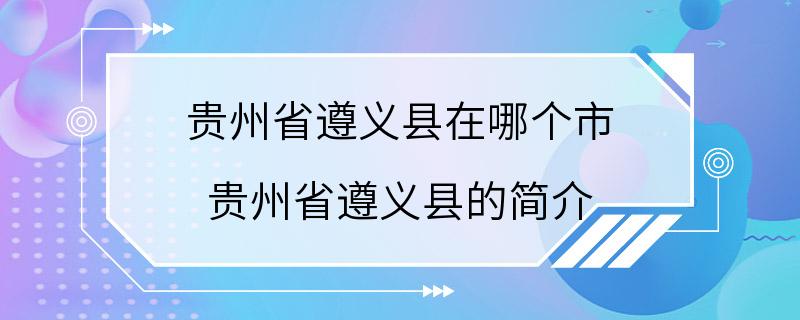 贵州省遵义县在哪个市 贵州省遵义县的简介