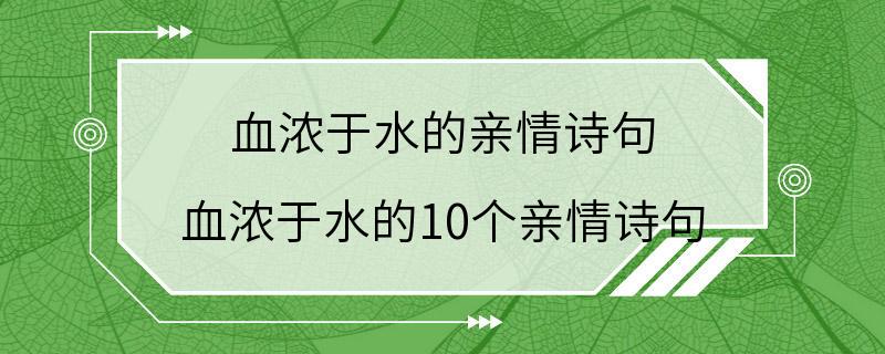 血浓于水的亲情诗句 血浓于水的10个亲情诗句