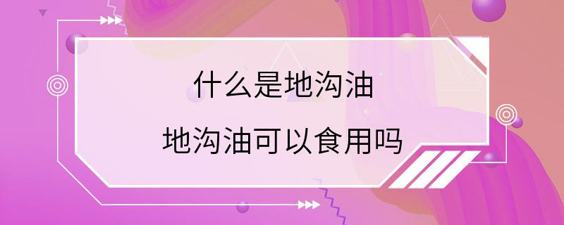 什么是地沟油 地沟油可以食用吗