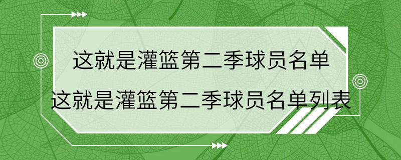 这就是灌篮第二季球员名单 这就是灌篮第二季球员名单列表