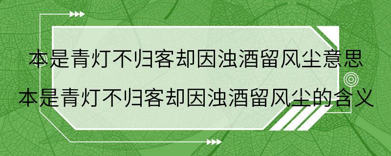 本是青灯不归客却因浊酒留风尘意思 本是青灯不归客却因浊酒留风尘的含义