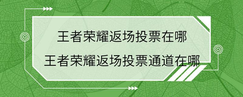 王者荣耀返场投票在哪 王者荣耀返场投票通道在哪