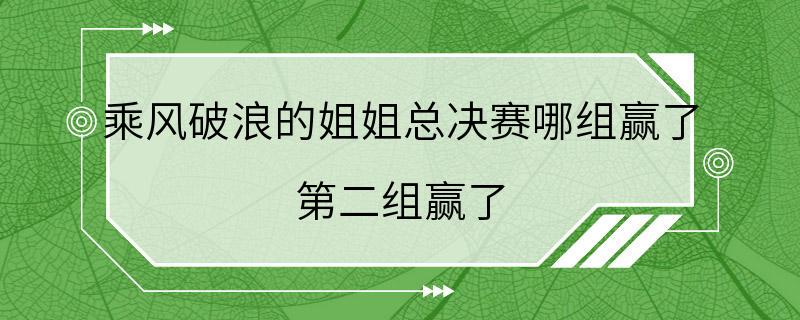 乘风破浪的姐姐总决赛哪组赢了 第二组赢了