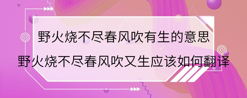 野火烧不尽春风吹有生的意思 野火烧不尽春风吹又生应该如何翻译