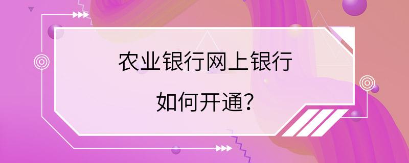 农业银行网上银行 如何开通？