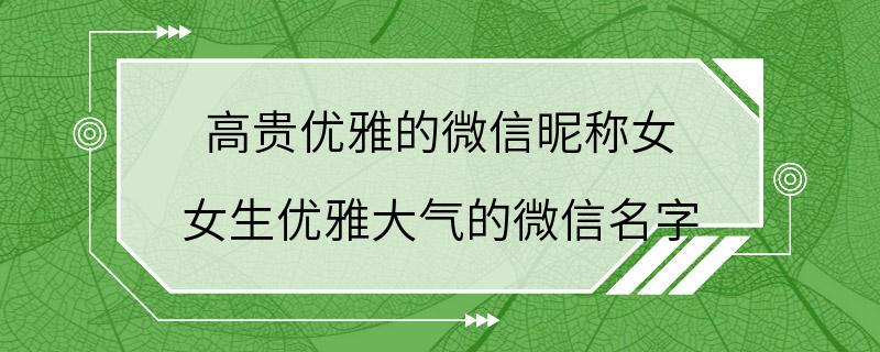 高贵优雅的微信昵称女 女生优雅大气的微信名字